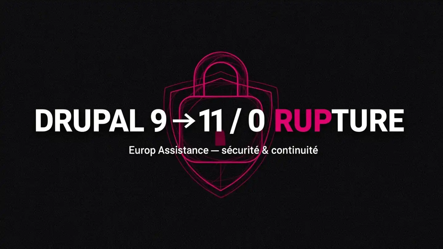 Visuel éditorial Europ Assistance — migration Drupal 9 → 11, 0 rupture de service.